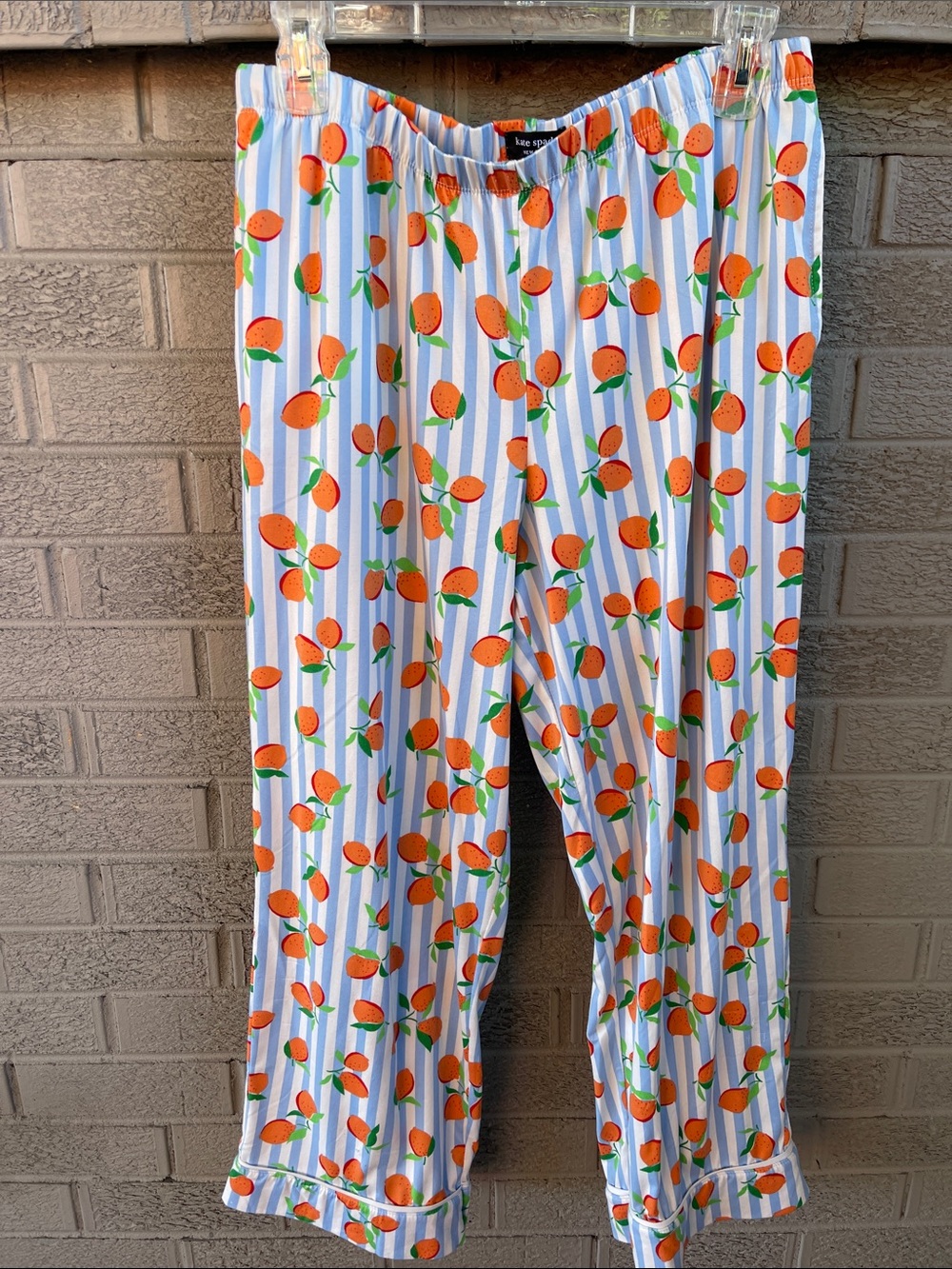 Kate Spade Orange Print Blue and White Striped Pajama Set- size Large - Picture 4 of 6